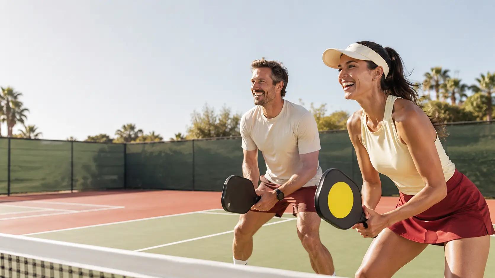 Two players enjoying a pickleball match